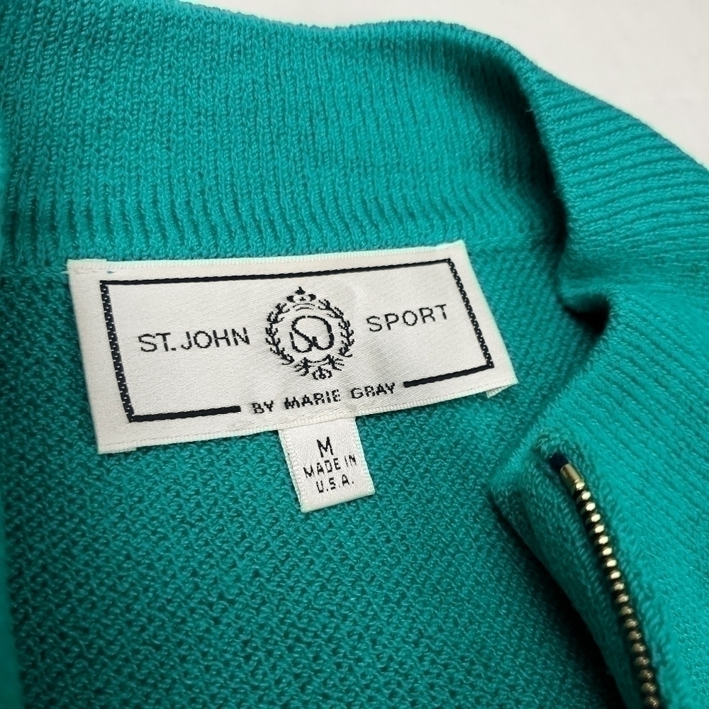 🔴 St. John Sport Marie Gray Navy Turquoise White Sweater Cardigan Blazer - Picture 7 of 13